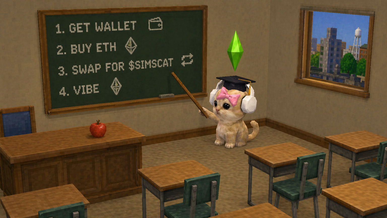 Cat teacher in classroom